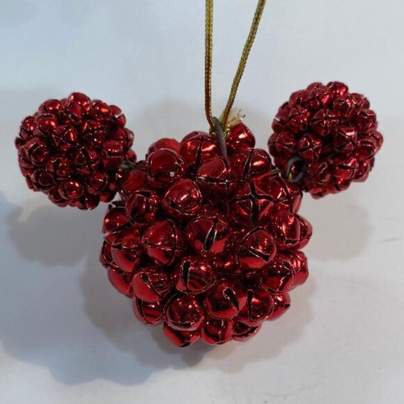 Disney Mickey Mouse Head and Ears Christmas Tree Ornament ~ Red Jingle Bells - Picture 1 of 4
